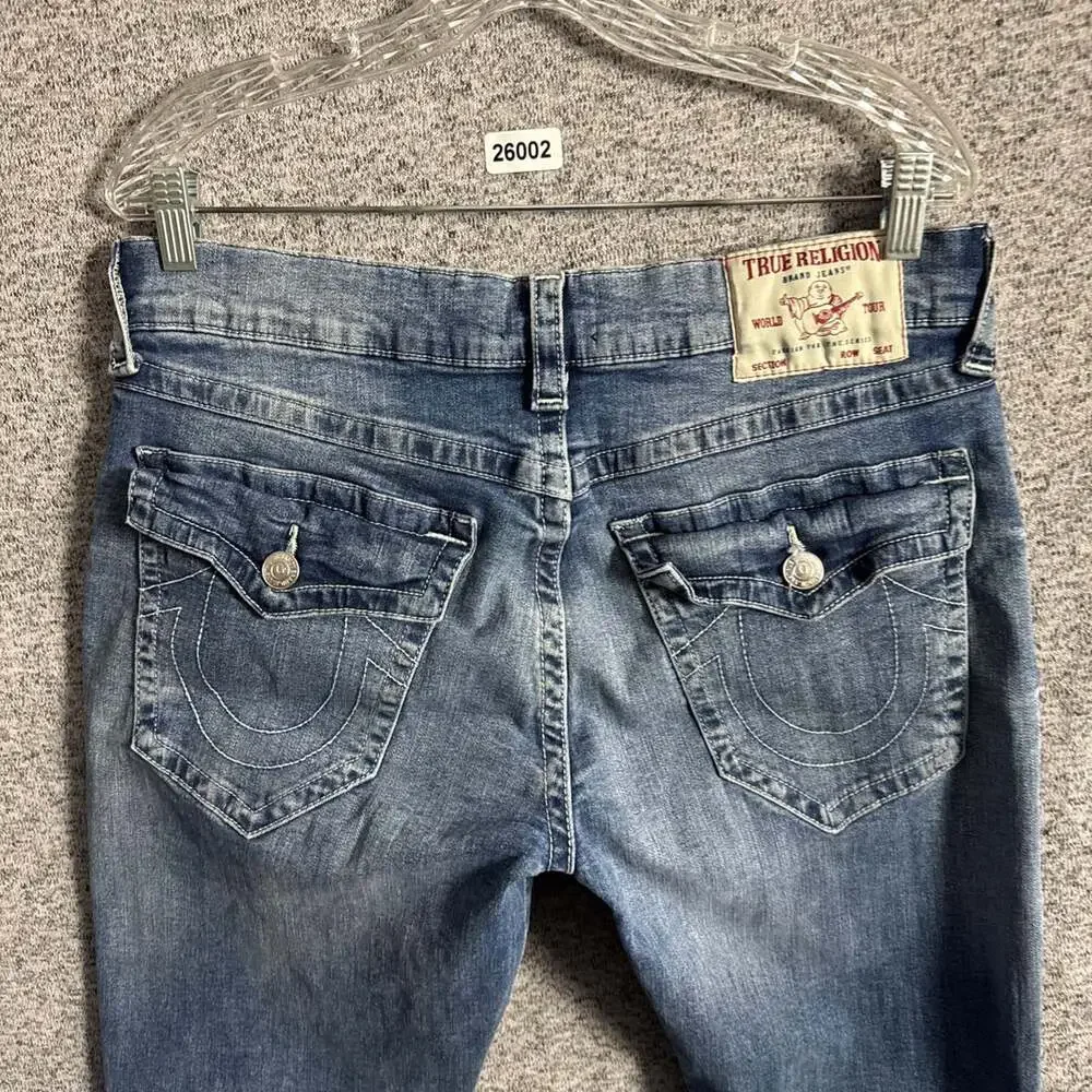 True Religion Men's 34 Blue Stretch Denim Ricky Relaxed Straight Leg Jeans